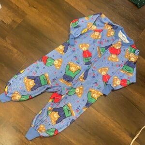 Vintage OSH KOSH TEDDY BEAR ONESIE PAJAMA SLEEPER Fleece Warm PJ